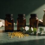 Best Vitamin D3 K2 Supplement 2026: Why K2 Makes or Breaks Your D3 Three unlabeled amber supplement bottles with softgels on a green stone surface
