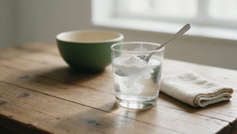 White powder dissolving in a glass of water with a long spoon