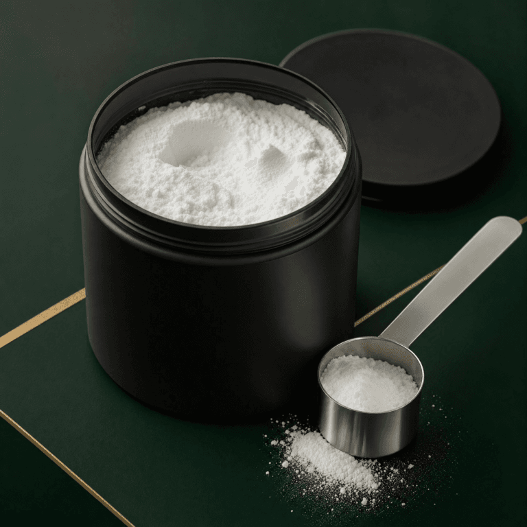 Premium creatine monohydrate powder with scoop
