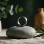 Best Smart Ring 2026: Oura Ring 5 vs Ultrahuman vs RingConn (and Screenless Bands) Matte dark titanium ring with no markings standing on a smooth stone beside eucalyptus